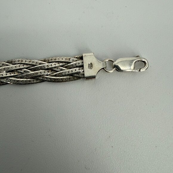 Vintage Italian Sterling Silver 925 Braided Bracelet 7.5” Lobster Clasp Italy - Picture 3 of 6